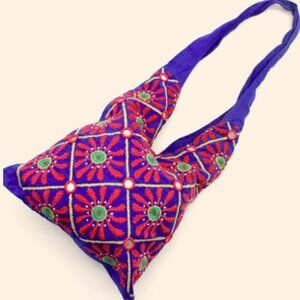 Vintage Embroidered Boho Shoulder Bag with Mirror Accents